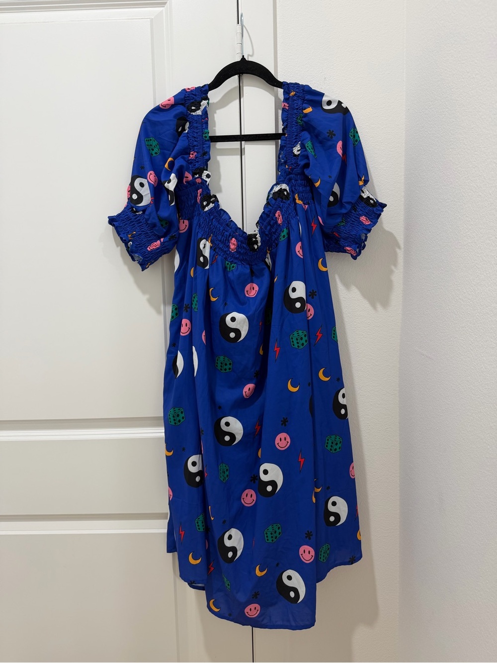 Rare| Dressed in LALA | YinYang Smiley Face Puff Sleeve Midi Dress** - Picture 2 of 6